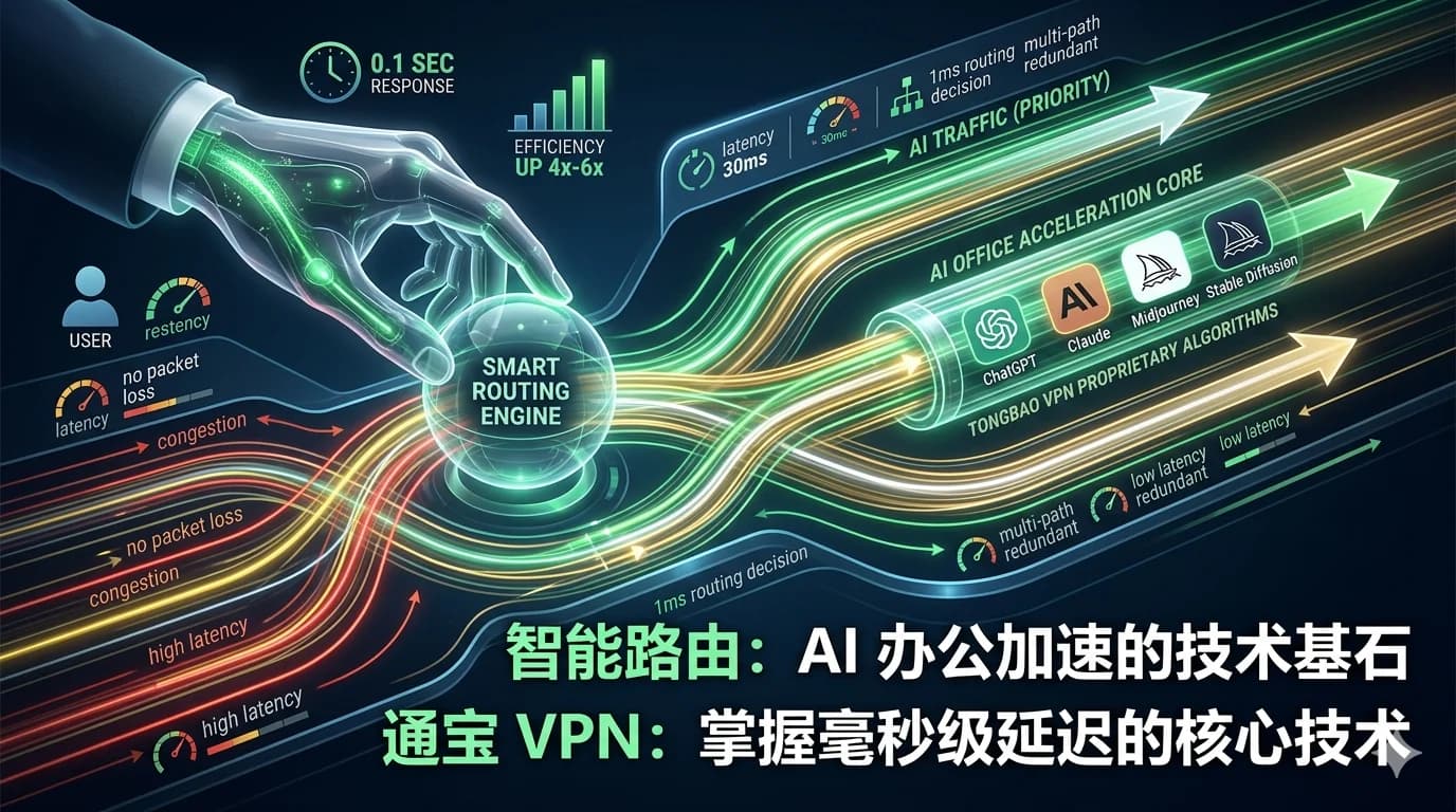 AI 办公加速的底层逻辑:通宝 VPN 智能路由技术深度解析 - 通宝VPN