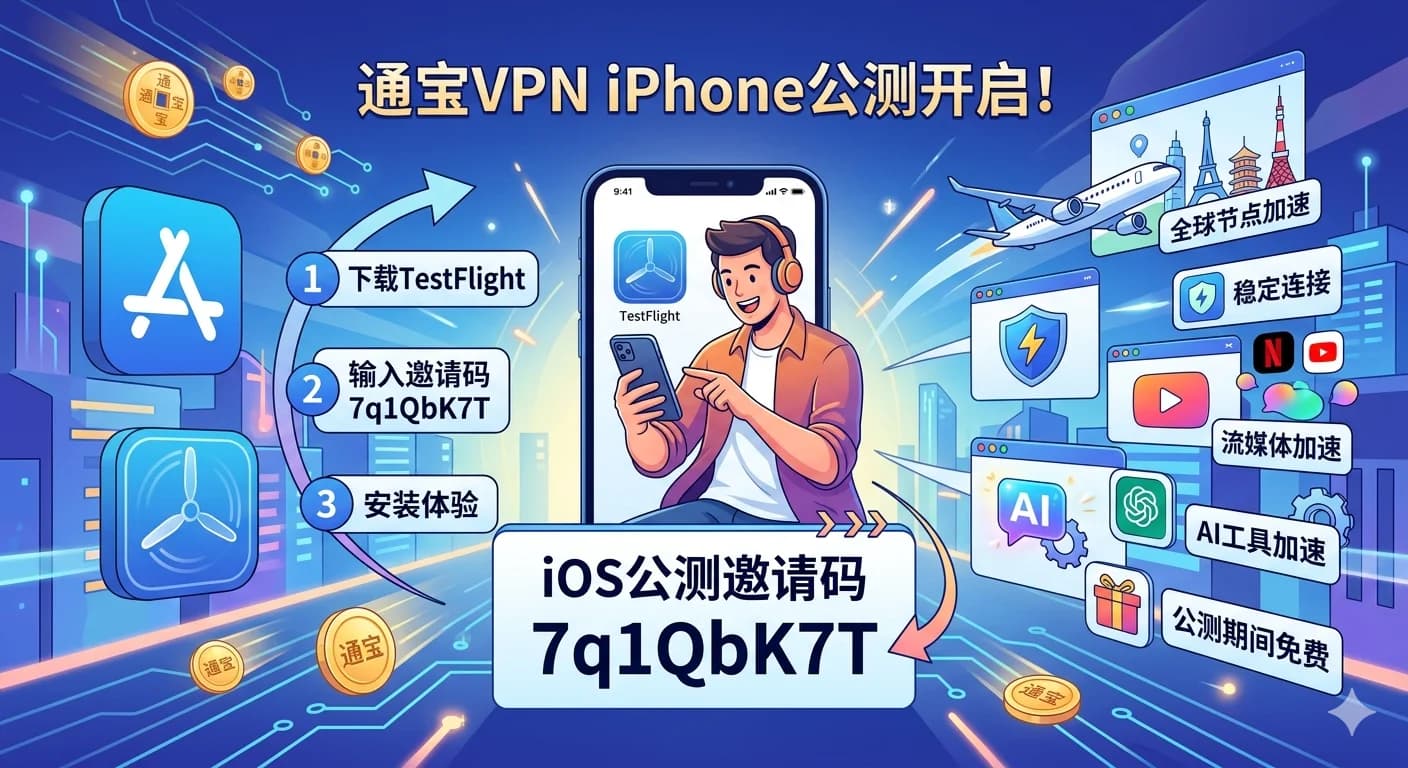通宝VPN iPhone公测邀请码是什么?如何参与iOS公测体验 - 通宝VPN
