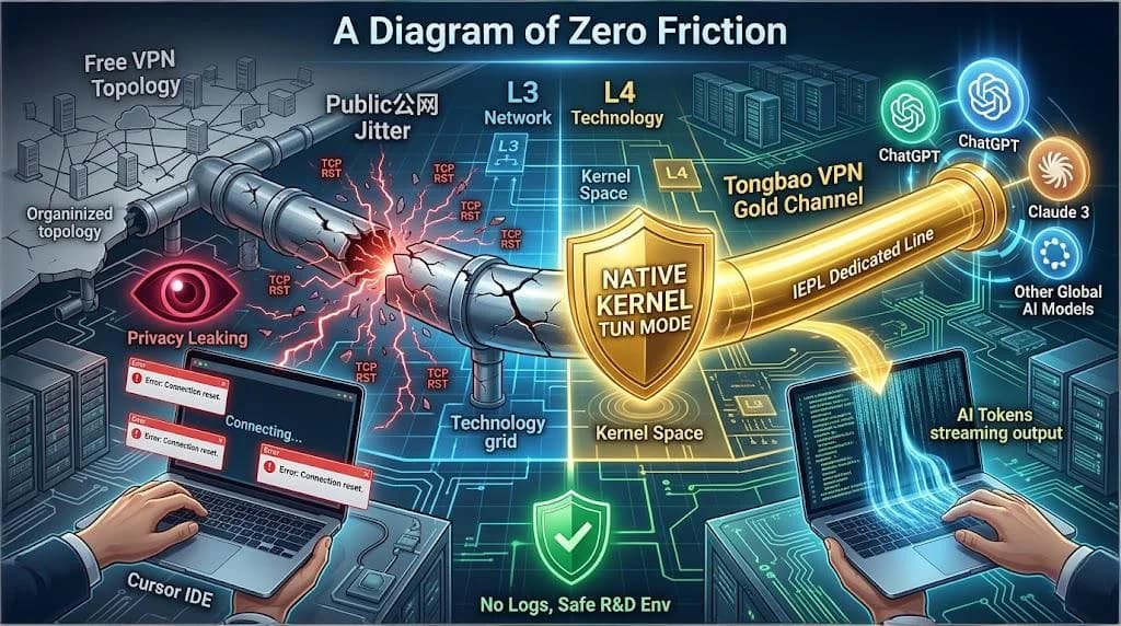 TUN模式对免费代理的降维打击：通宝VPN为什么是开发者首选稳定VPN？ - 通宝VPN