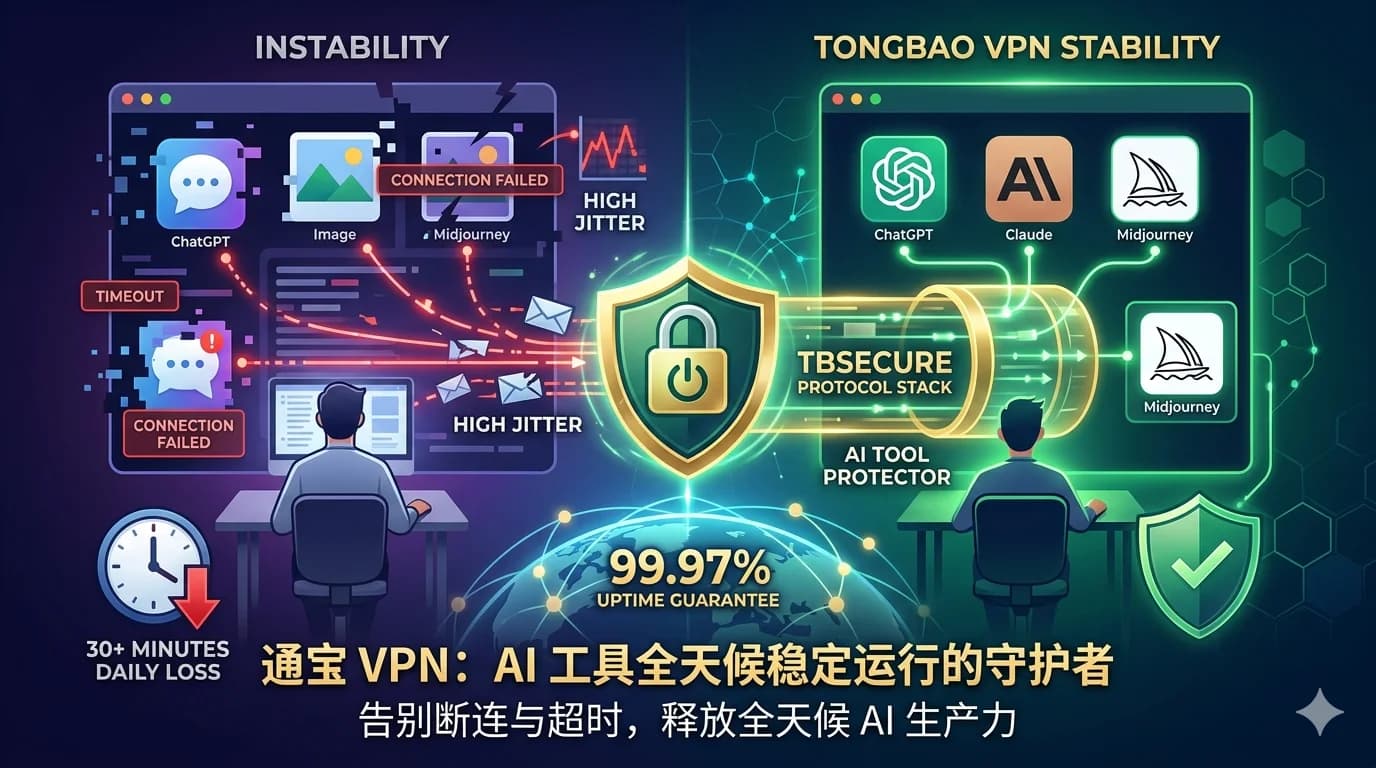 告别卡顿与断连——通宝 VPN 专线协议如何保障 AI 工具全天候稳定 - 通宝VPN