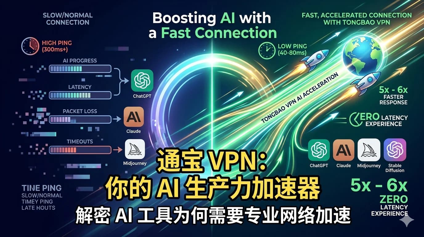 为 AI 而生:通宝 VPN 如何让 ChatGPT、Claude、Midjourney 实现零延迟对话 - 通宝VPN